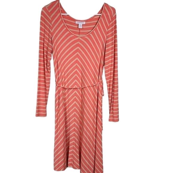 Motherhood Maternity Coral Tan Chevron Long Sleeve Stretchy Knit Swing Dress SM - Picture 3 of 8